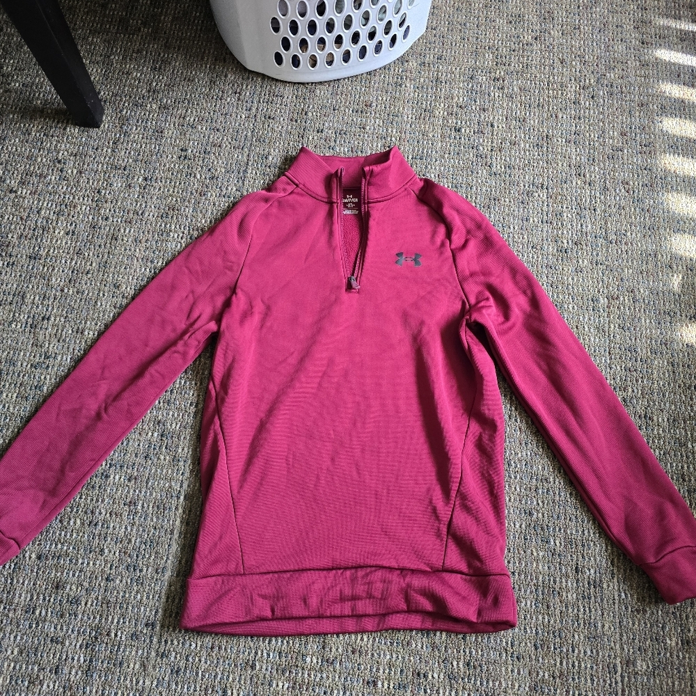 Under Armour Women's Magenta V-Neck Quarter Zip Sweater